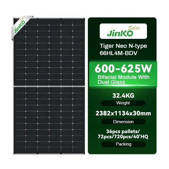 Jinko 605W 610W 615W 620W 625W N type Topcon Solar Modules Panel Glass Glass Bifacial Solar Modules