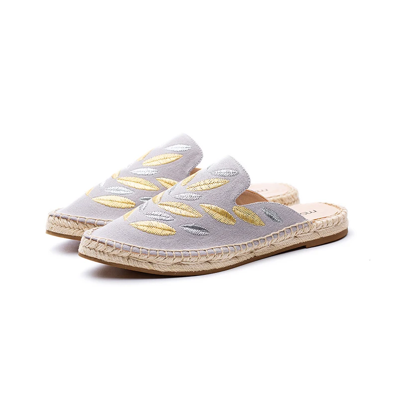 Женские холщовые эспадрильи удобная обувь на плоской подошве с цветочной вышивкой джутовые шлепанцы новый сезон