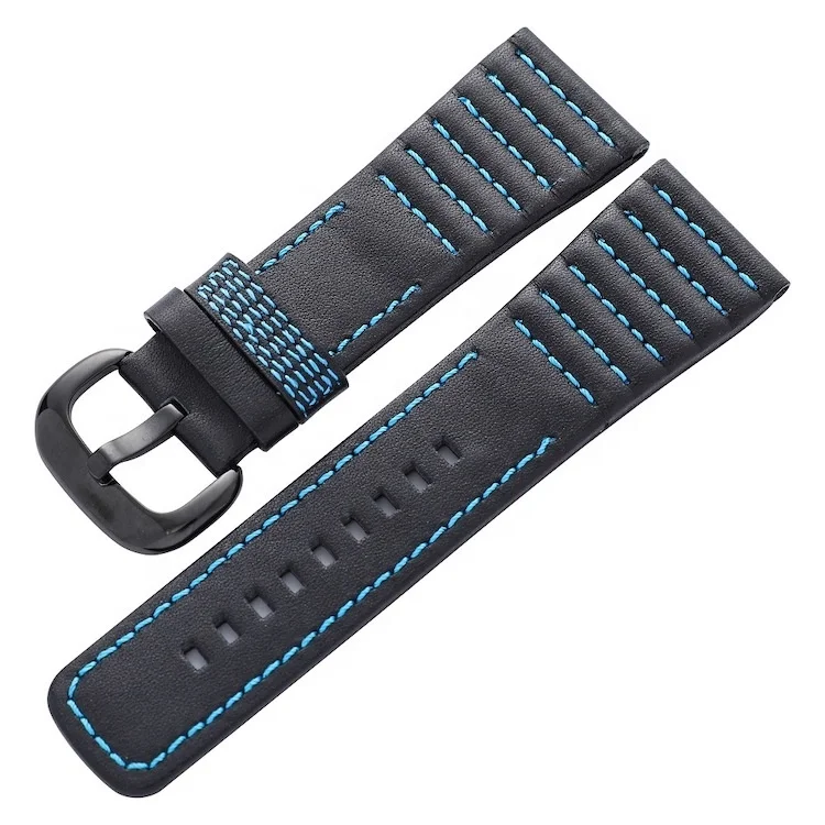 Luxury 28mm Black with Stitches Cowhide Genuine Leather Watch Band for Seven Friday Watch Strap