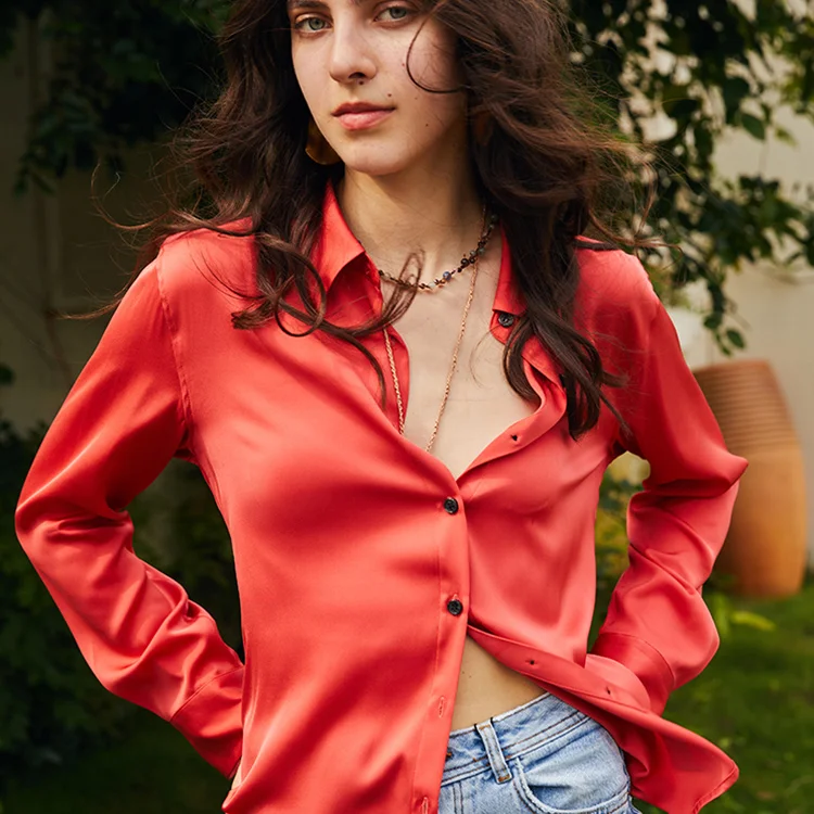 2023 new arrival 22mm solid color 100% mulberry silk top blouse long sleeves real custom silk shirts women