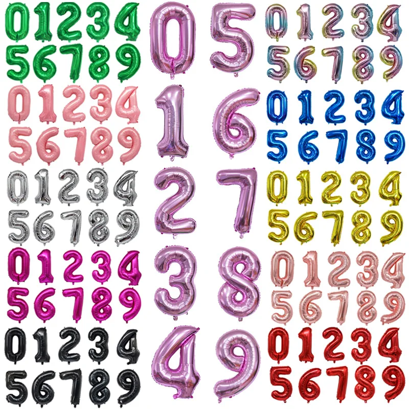 32 дюйма шара с цифрой золото/серебро/синий/розовый/красный/черный/розовое золото/градиентный цветной фольги Гелиевый шар в виде цифры для вечеринок