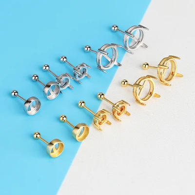 Inlay Jade Pearl Earring Setting 925 Sterling Silver Blank Stud Earring Base for Jewelry Making