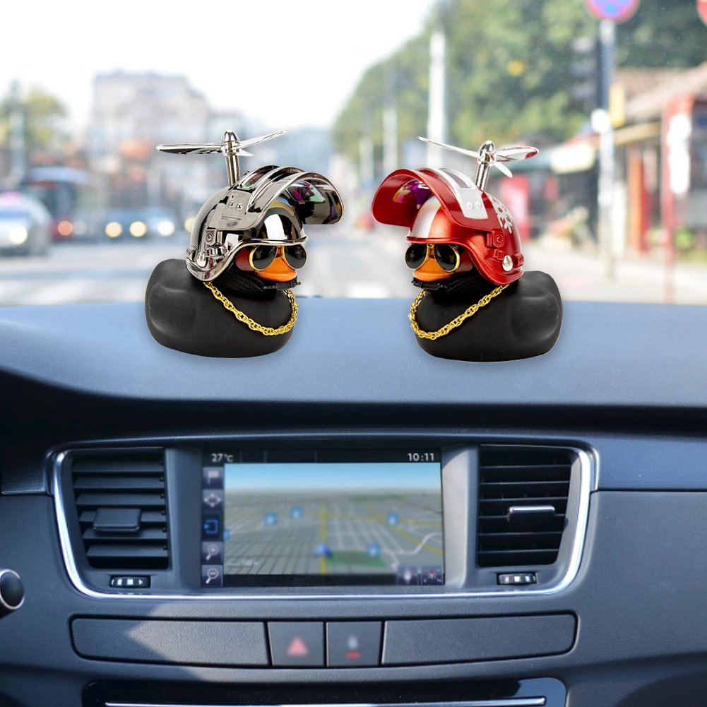 Rubber Duck Toy Car Ornaments Yellow Duck Car Dashboard Decorations with Propeller Helmet