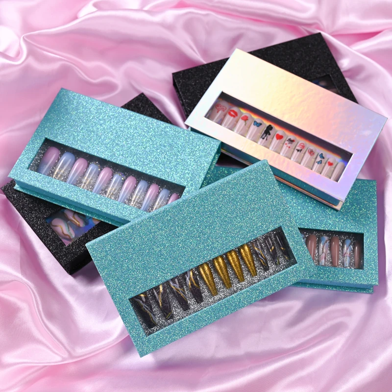 2023 Роскошные Блестящие Розовые высококачественные накладные 3d акриловые дизайнерские накладные ногти со стразами и коробкой оптом