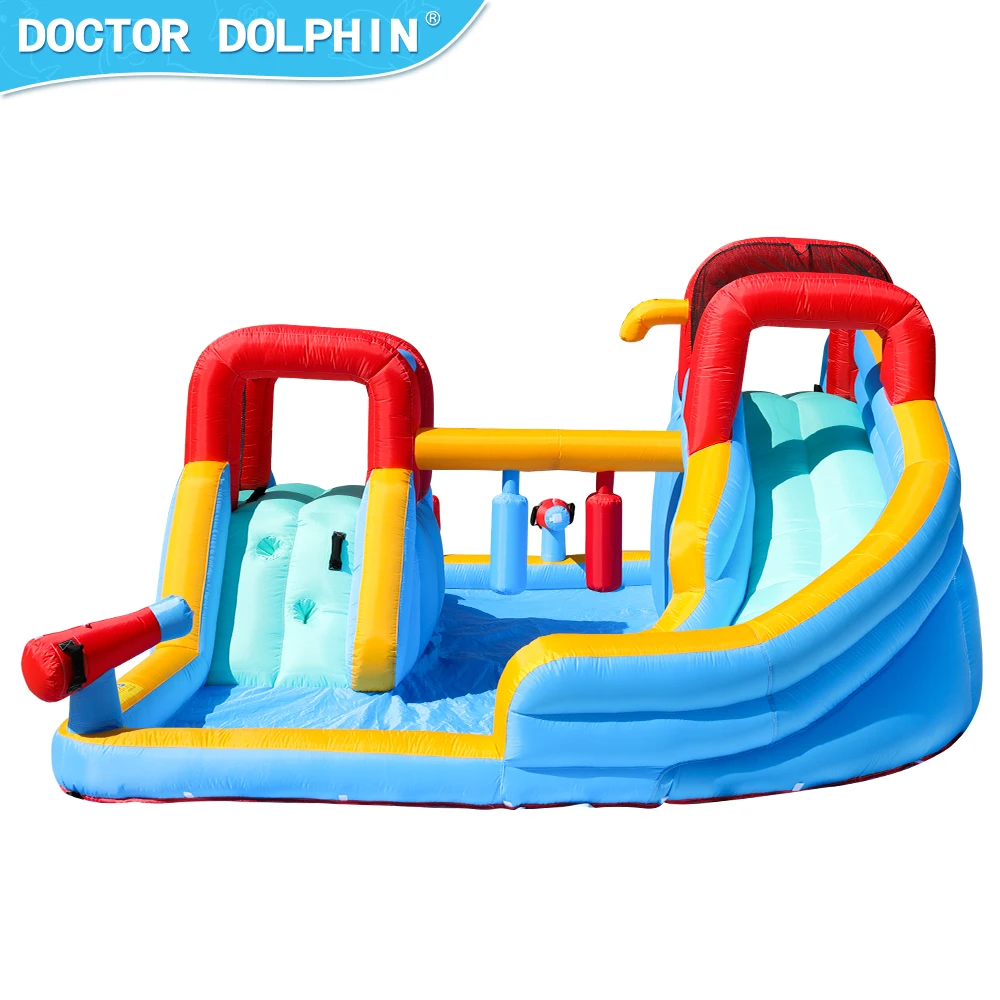 Doctor Dolphin New design  nylon custom kids best sale design wholesale inflatable backyard water slide with pool