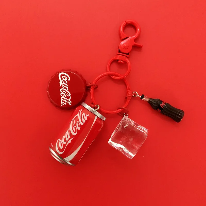 
christmas promotion gift fake cola drink with ice cube charms keychain for trendy ornaments 