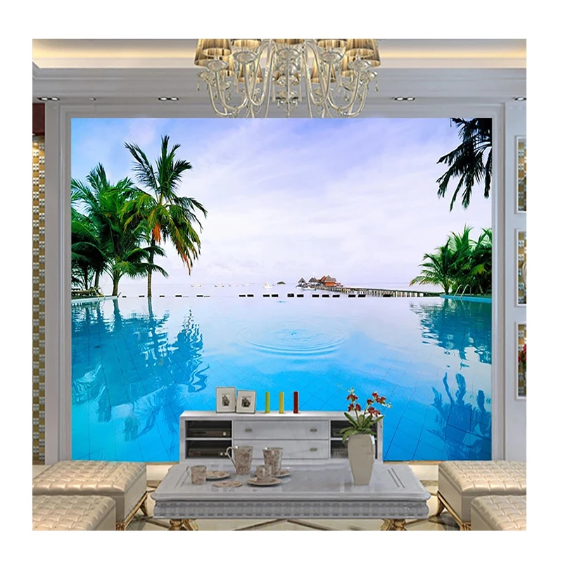 KOMNNI Custom Any Size Mural Wallpaper Creative Blue pool Ocean View Photo Wall Paper Living Room TV Sofa Bedroom Decor Mural