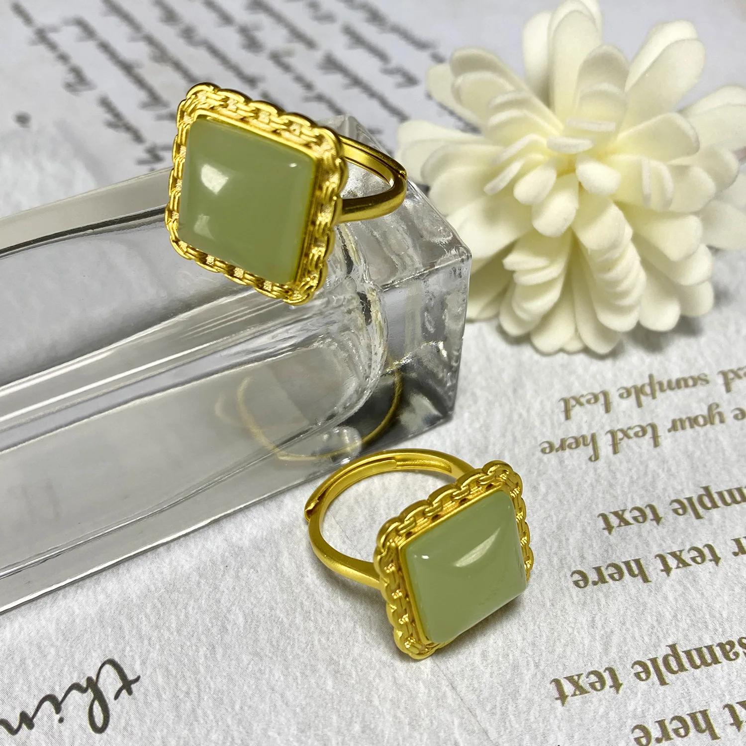 jade ring gold plated female index finger ring with high chain pair ring jewelry palace style country tide