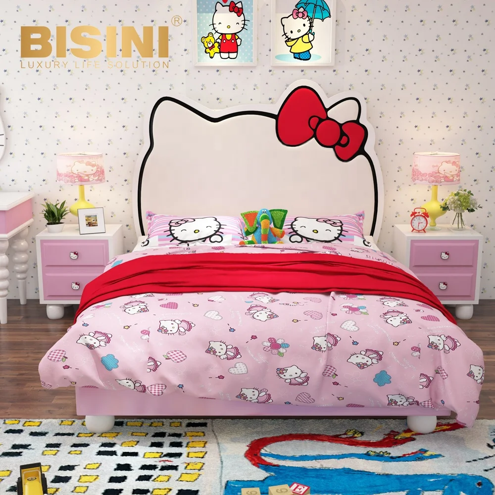 Милая Детская кровать Hello Kitty милая розовая для девочек с ночной подставкой из
