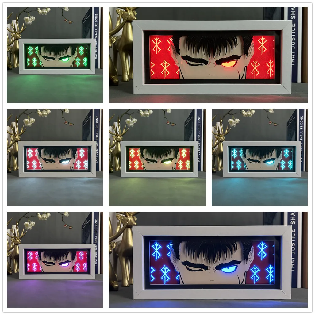 Custom USB recharge Anime Berserk Led Light Up Painting Frame Table Lamp 3d Wood Uzui Tengen Paper Cut Box Novelty Stereo Shadow