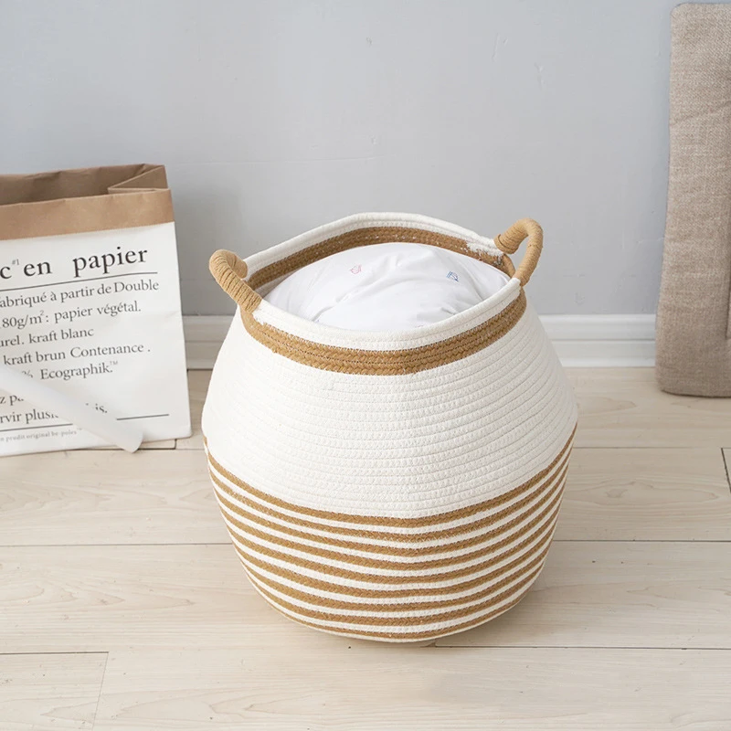 Huayang foldable bathroom laundry organizer cotton rope woven laundry basket