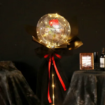 Clear Light Rose BOBO Ball Decor Bunch Glow Bouquet Shine Balloon Nosegay Night Balloons LED Roses Balloon