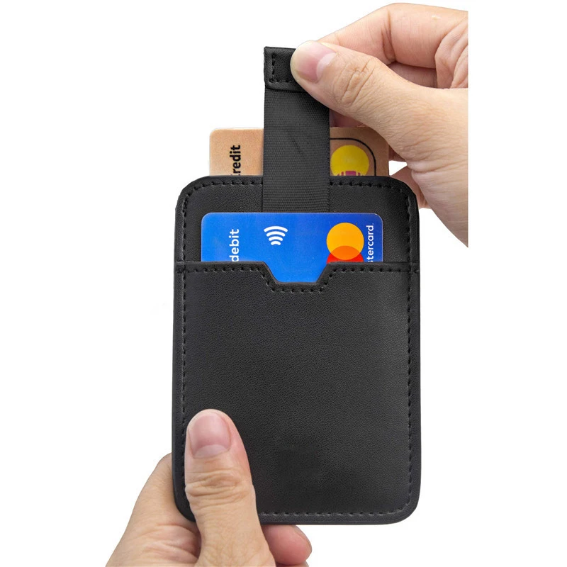 New Design Black Thin Slim Rfid Blocking Genuine Leather Card Holder Wallet
