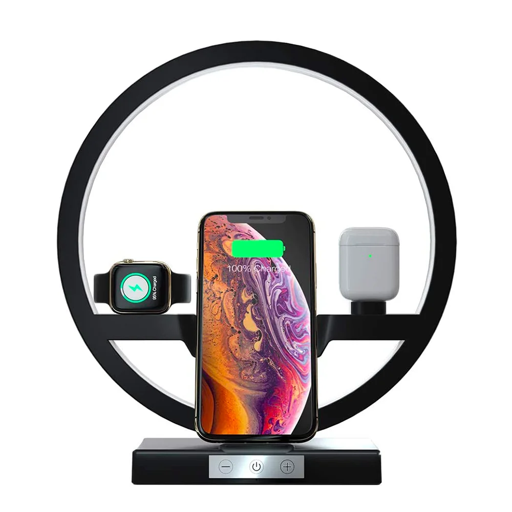Desk Lamp with Wireless Charger 3 in 1 Multifunctional Charging Station Holder for Apple Watch/Airpods Fast Wireless Charger