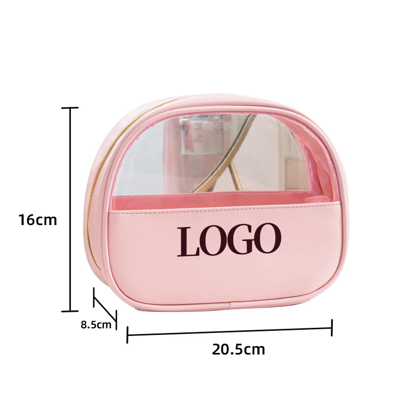 Custom logo Fashion pink Pvc Plastic Transparent clear Zipper Kids Travel Wash Toiletry Pouch Makeup Cosmetic Bag with Zipper