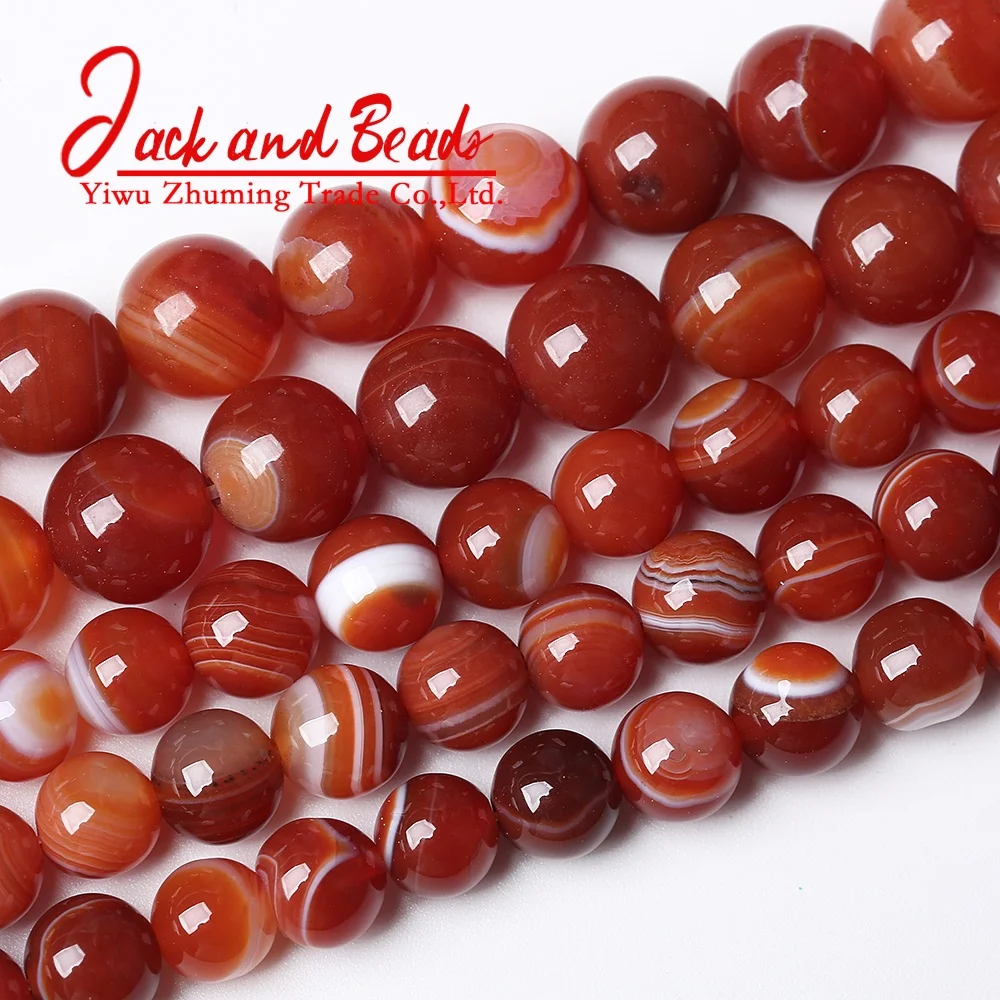 Natural Red Onyx Agates Stone Striped Round Loose Beads for Jewelry Making