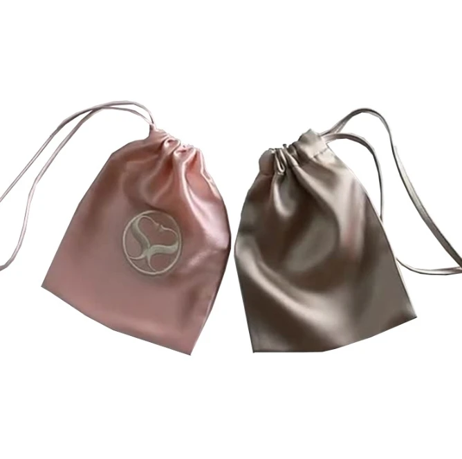 Custom printing gold satin jewelry bag Satin silk jewelry drawstring gift bag Satin cosmetics packaging pouch bag