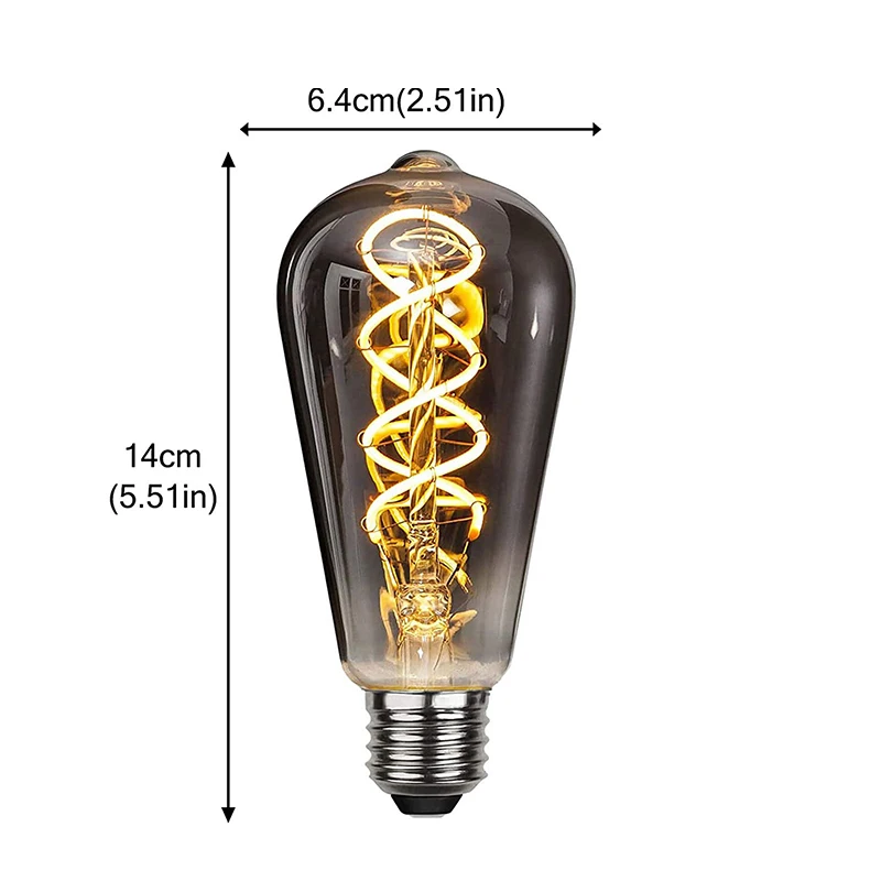 Retro Edison Bulb E27 LED Filament Smoke Gray No Strobe 2700K Warm White A60 G95 ST64 Vintage Lamp Decorative Lighting