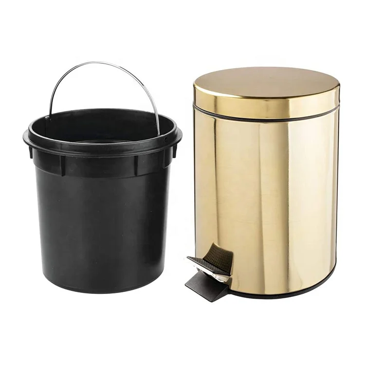5L Foot Pedal Operated Round Shaped Indoor Kitchen Printing Trash Can Stainless Steel Waste Bin