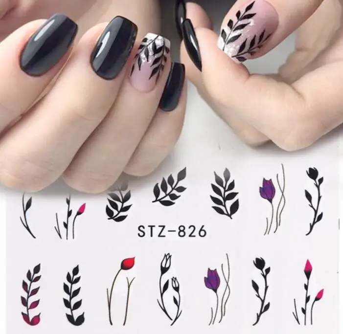3D Nail Art Sticker Decals Leaves Water Transfer Decal Sliders Tips Wrap Salon Manicure Decoration
