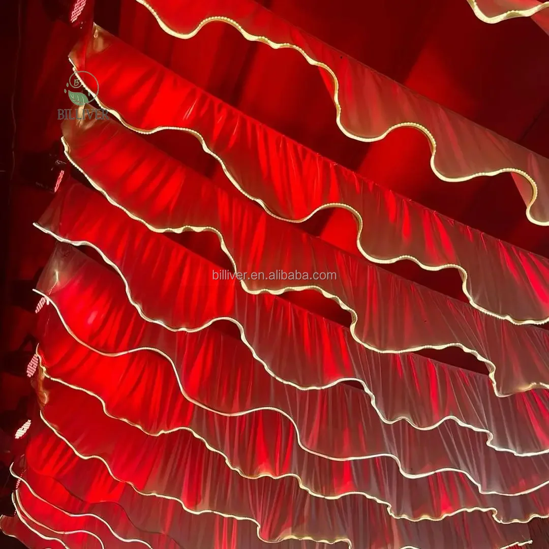 Exquisite Large Event Ceiling Decoration Chiffon Wedding Ceiling S Wavy Tulle Decoration With Ambient Lighting Strips
