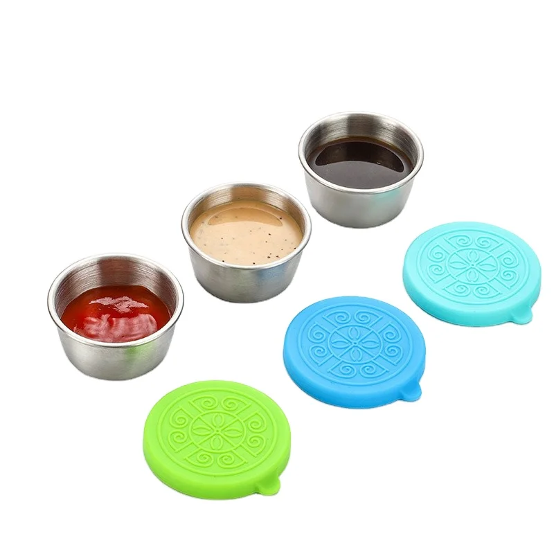 Оптовая продажа 40 мл многоразовый небольшой контейнер для салатов из нержавеющей стали с силиконовой крышкой