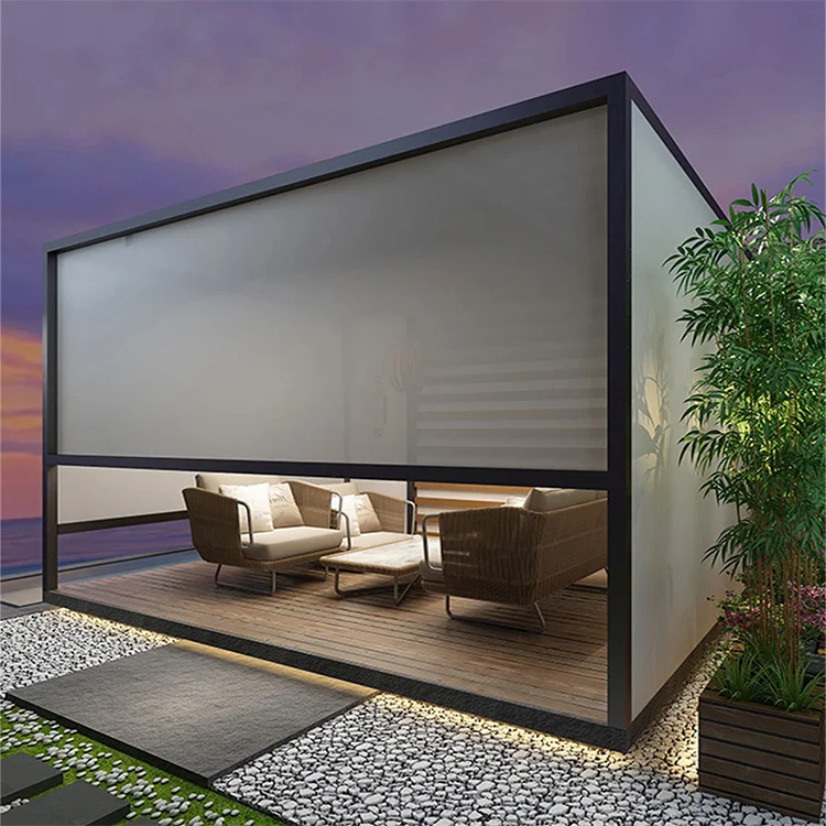 Windproof Window Curtain Electric Control System Outdoor Smart Zip Screen Shades Motorized Patio Roller Blinds