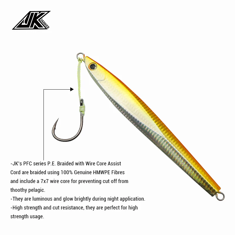 JK 90/120/150LB Luminous PE Assist Line 7*7 Stainless Steel Wire Core Rebar High Stronger 8 Strands Braided Fishing Line Green
