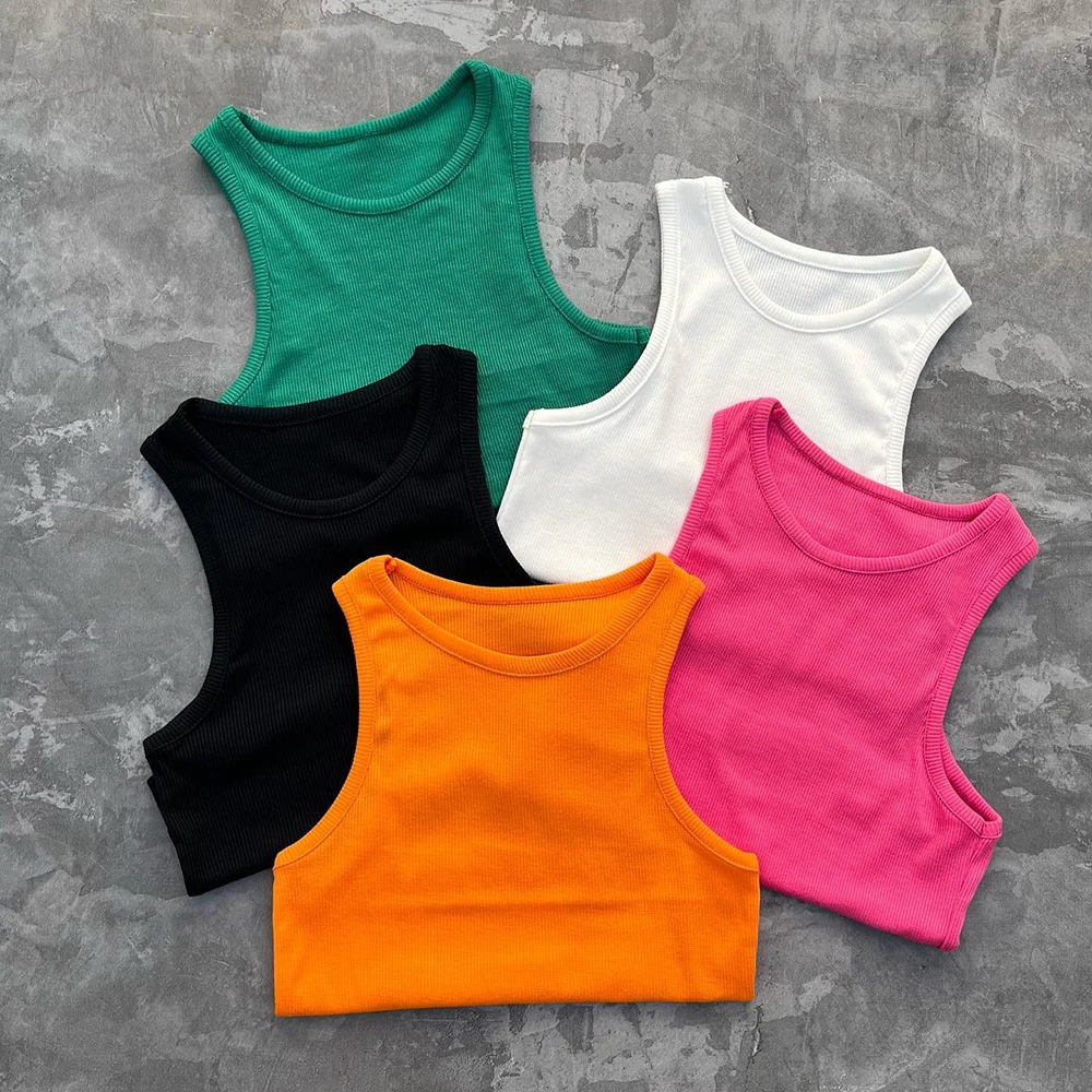 High Quality Cotton Crop Tops for Women Sleeveless Crew Neck Vest Ladies Summer Knit Ribbed Crop Tank Tops