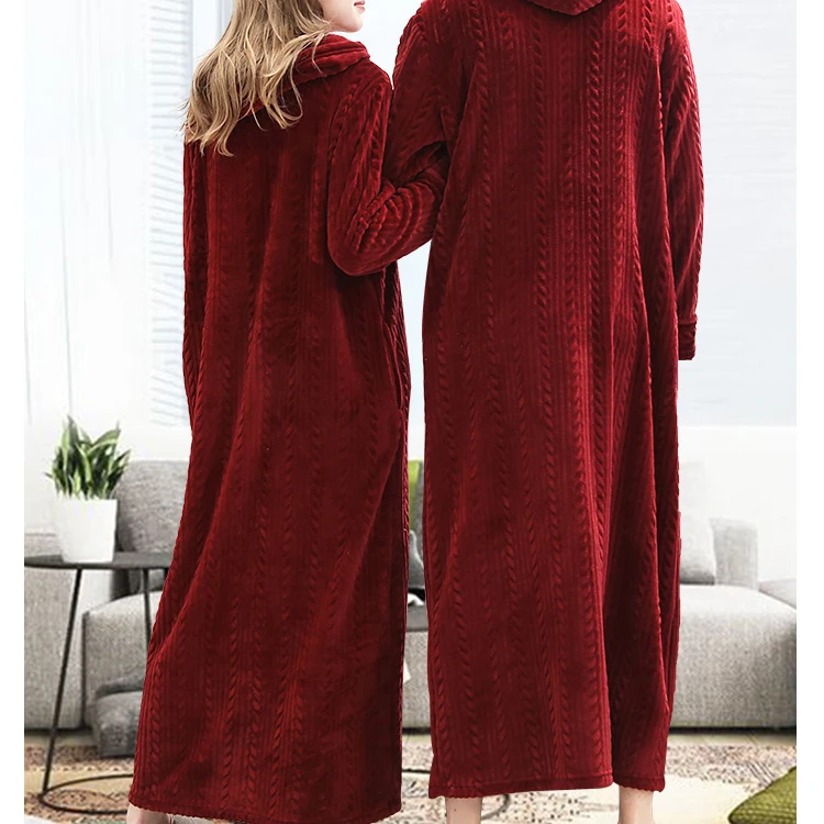 Winter Sleepwear Flannel Long 100% Turkish Cotton Terry Hooded Zipper Girl Bath Robe