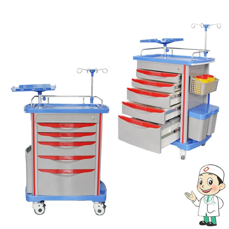 Mobile Hospital Emergency Crash Cabinet Trolley Medical Cart With Wheels