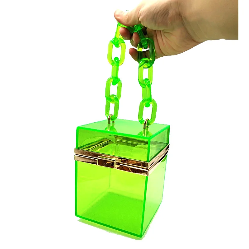 Wholesale not including shipping Women evening party square purses totes solid hard gift box bridal wedding transparent bag