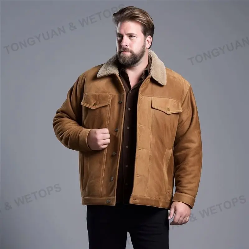 High Quality Suede Jacket For Men Classic Four-Button Lapel Plus Size Winter Men Solid Suede Jacket