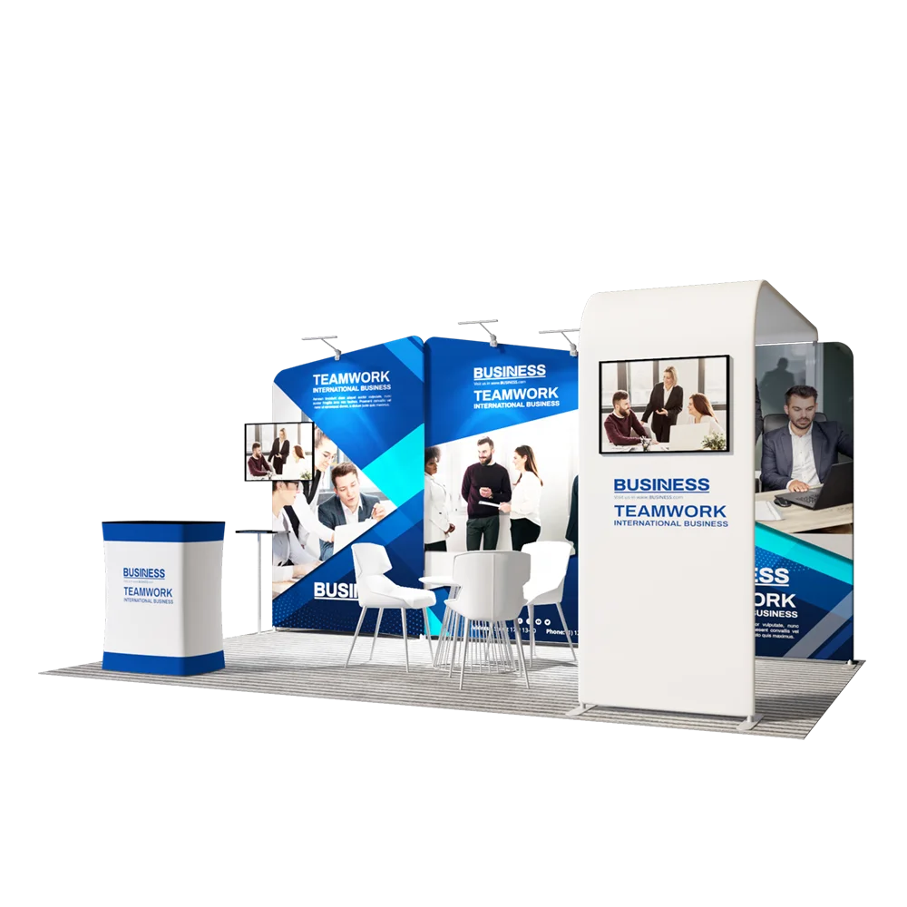 Hot Sale Exhibition Booth Backdrop Customize Logo Full wall Reception Desk Trade Show Equipment trade show Booth