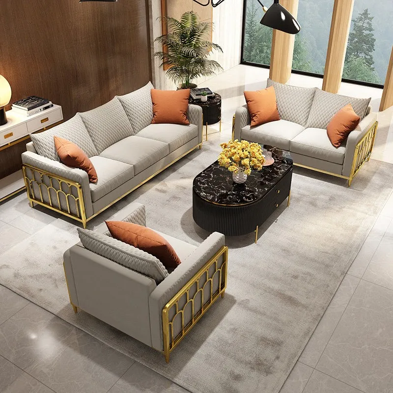 Modern living room sofas 1 2 3 seater Wedding furniture Golden Steel Arm velvet Light Luxury fabric sofa set with metal frame