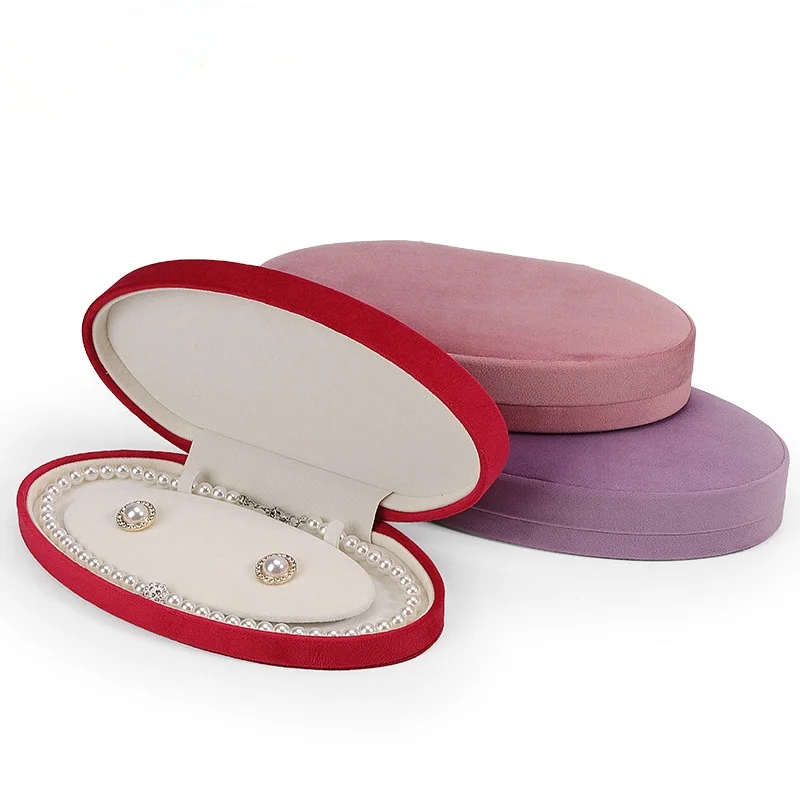 Oval Jewellery Flocking Flip Box Pearl Earring Studs Bracelet Set Jewelry Velvet Packing Box