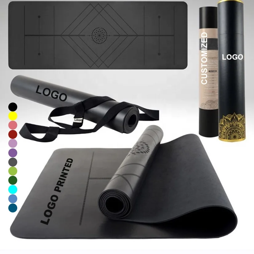 MOWIN easy clean performance Natural PU Rubber Eco Friendly Black Yoga Mat set with bodyline