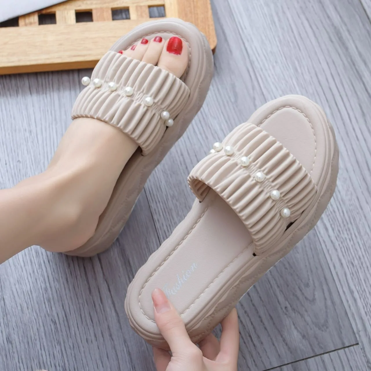 Fashion latest simple beach pcu custom outdoor platform slippers design print soft 2024 for women