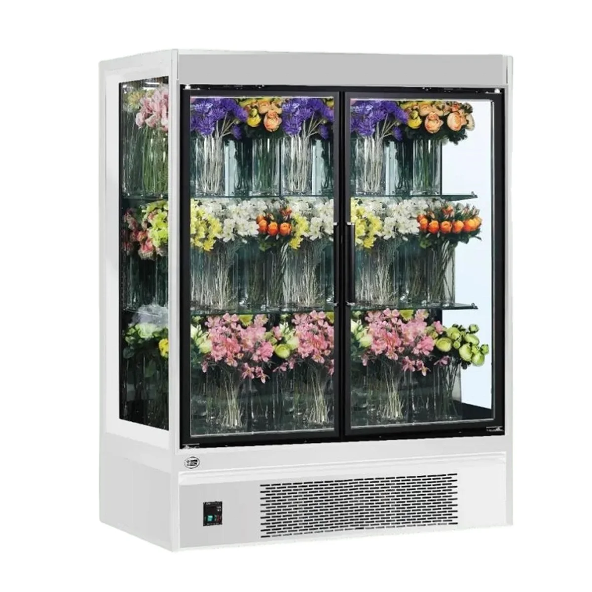 Three doors chiller fan cooling fridge 3 glass door upright display refrigerator flower chiller Display Cooler