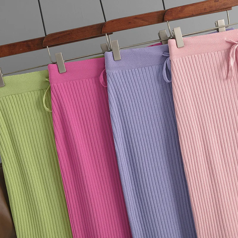 Women 2024 knitted skirt new style package hip skirt solid color medium long woolen skirt