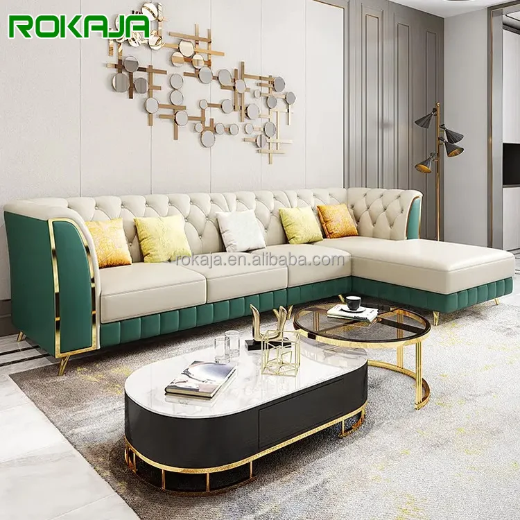 High-End Large L-Shape Sofa Italian 1+2+3 Seater Sofa  Set Villa Hotel Lobby Home Living Room Soft Furnishing High Back Sofa