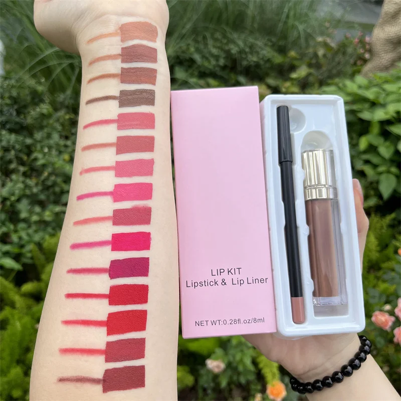 New 21 Colors Waterproof Matte Nude Lipstick Lip kit Pigment Dark Red Black Long Lasting Lip Gloss Women Makeup Lipgloss Kit