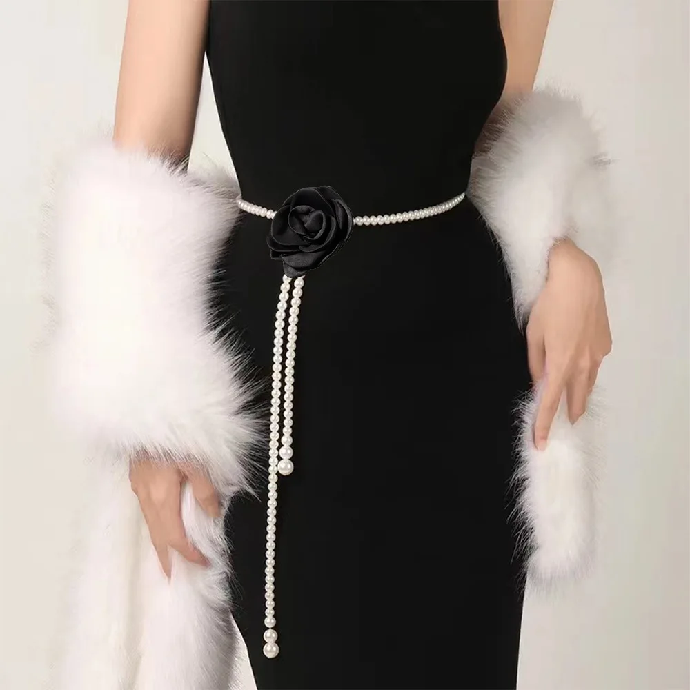 Classic Camellia Rose Waist Chain Elegant Pearl Rhinestone Butterfly Belt Ladies Woman Dresses Suit Decorative Waist Belt
