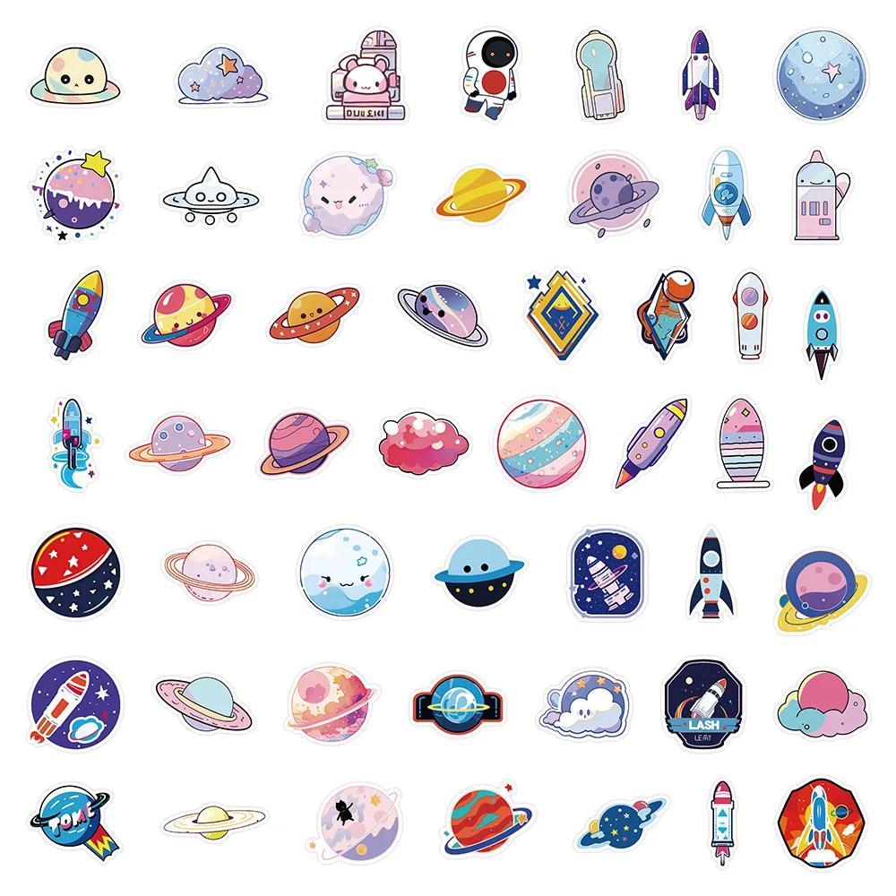 100Pcs Children Cute Space Planet Graffiti Stickers For Bottle Bedroom Wall Decor Cartoon Universe Sticker