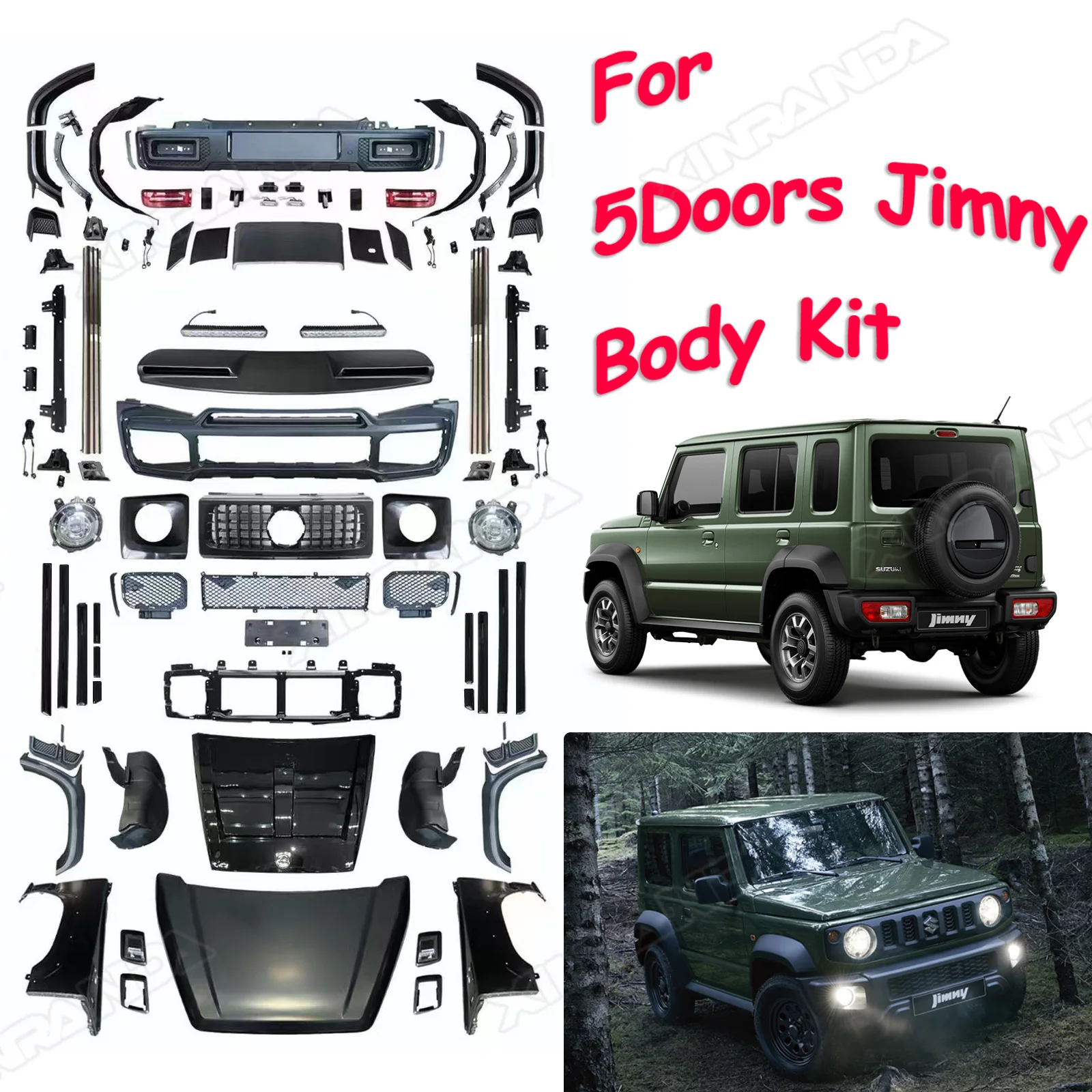 Оптовая продажа комплект для всего кузова автомобиля 4x4 внешние аксессуары обвес комплекты Suzuki Jimny 5 дверей Jc74