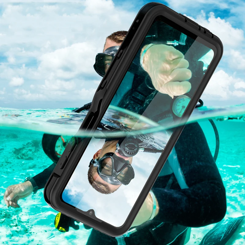 Shellbox IP68 Waterproof Shockproof Snowproof Diving Underwater Built in Screen Protector Sports Cases for Samsung Galaxy A12