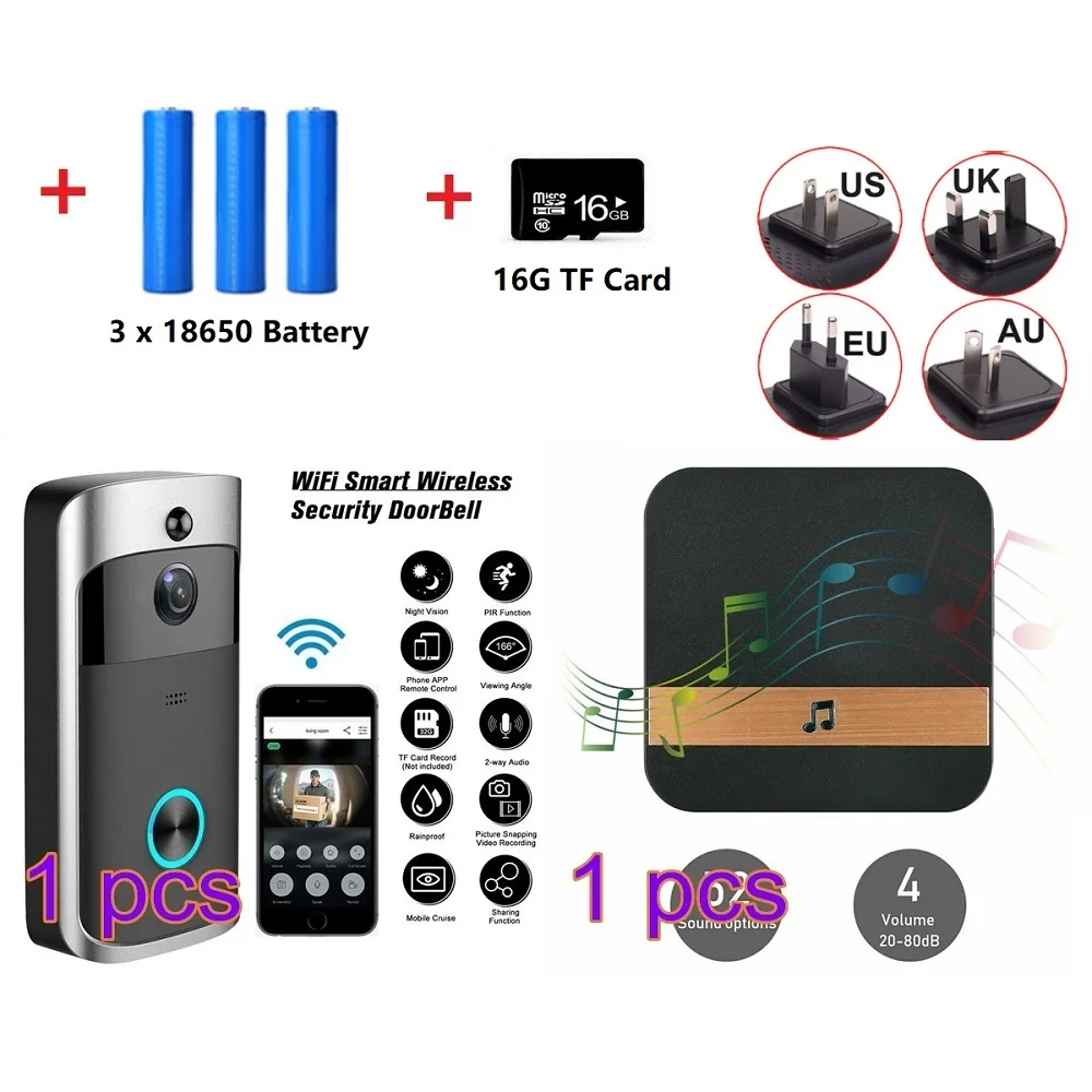 Smart Doorbell Video Intercom WIFI IP Video Door Camera Phone Door Bell IR Alarm NightVision Wireless Security Camera with Chime