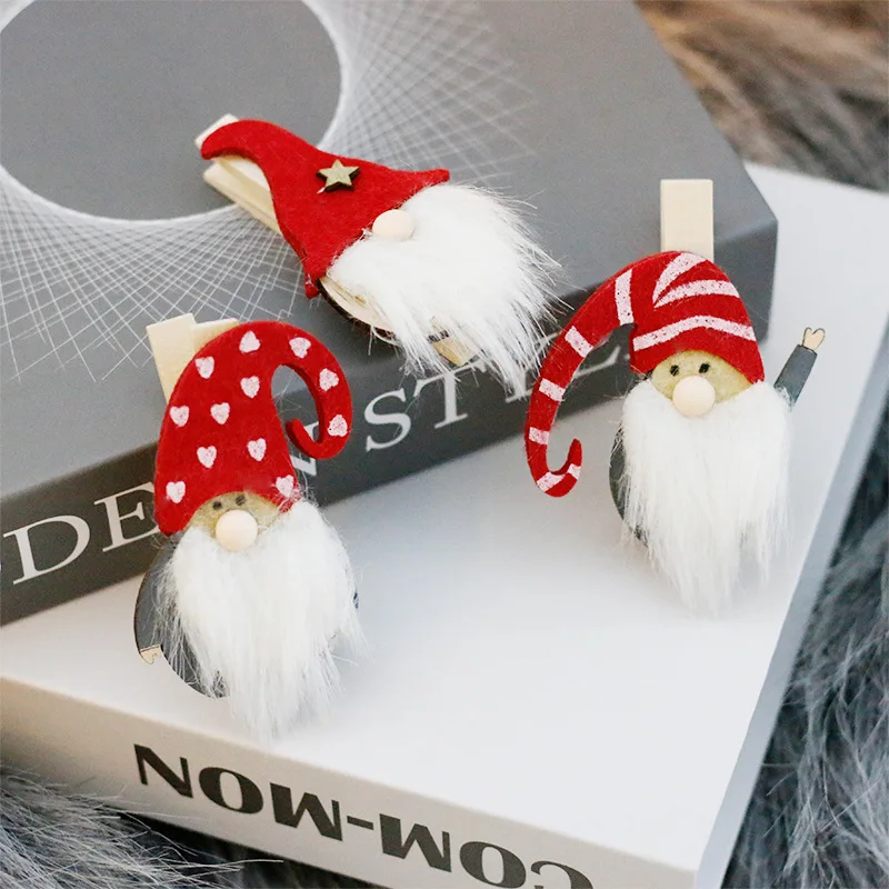 Christmas Festival Style Cartoon Christmas Santa Hat Clips Wood Forest Old Man Photo Clamp