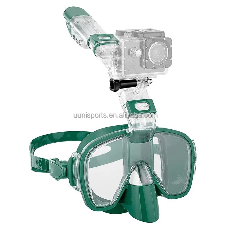 180 Degree Panoramic Anti Fog Anti Leak Scuba Diving Mask with Camera Mount Snorkeling Gear Dry Top Foldable Snorkel Mask Set