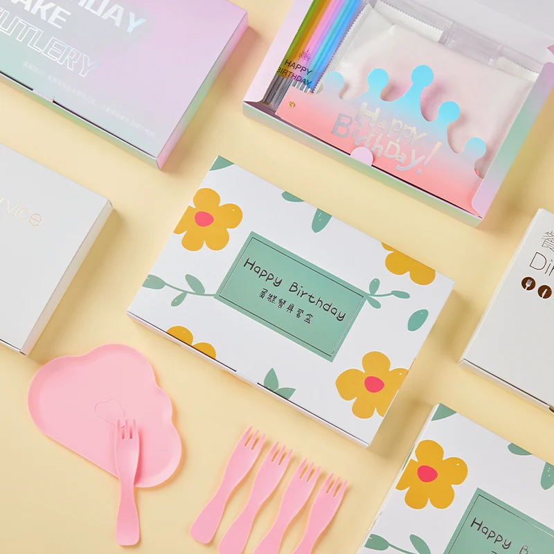 Happy Birthday Plate Party Supplies Six-In-One Cake Tray Hat Candle Disposable Tableware Birthday Plates